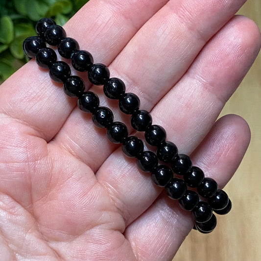 Black Obsidian Bead Bracelet - 6mm