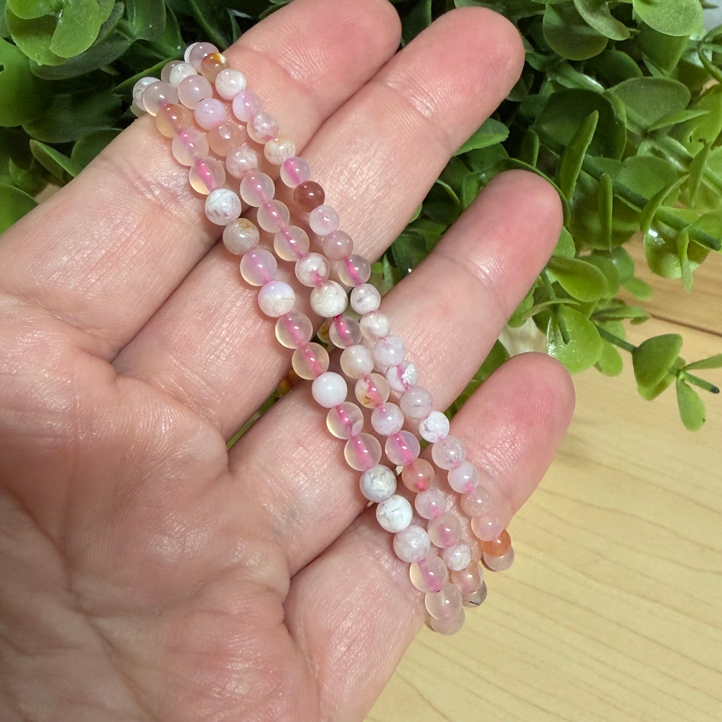 Flower Agate Bead Bracelet - 4mm
