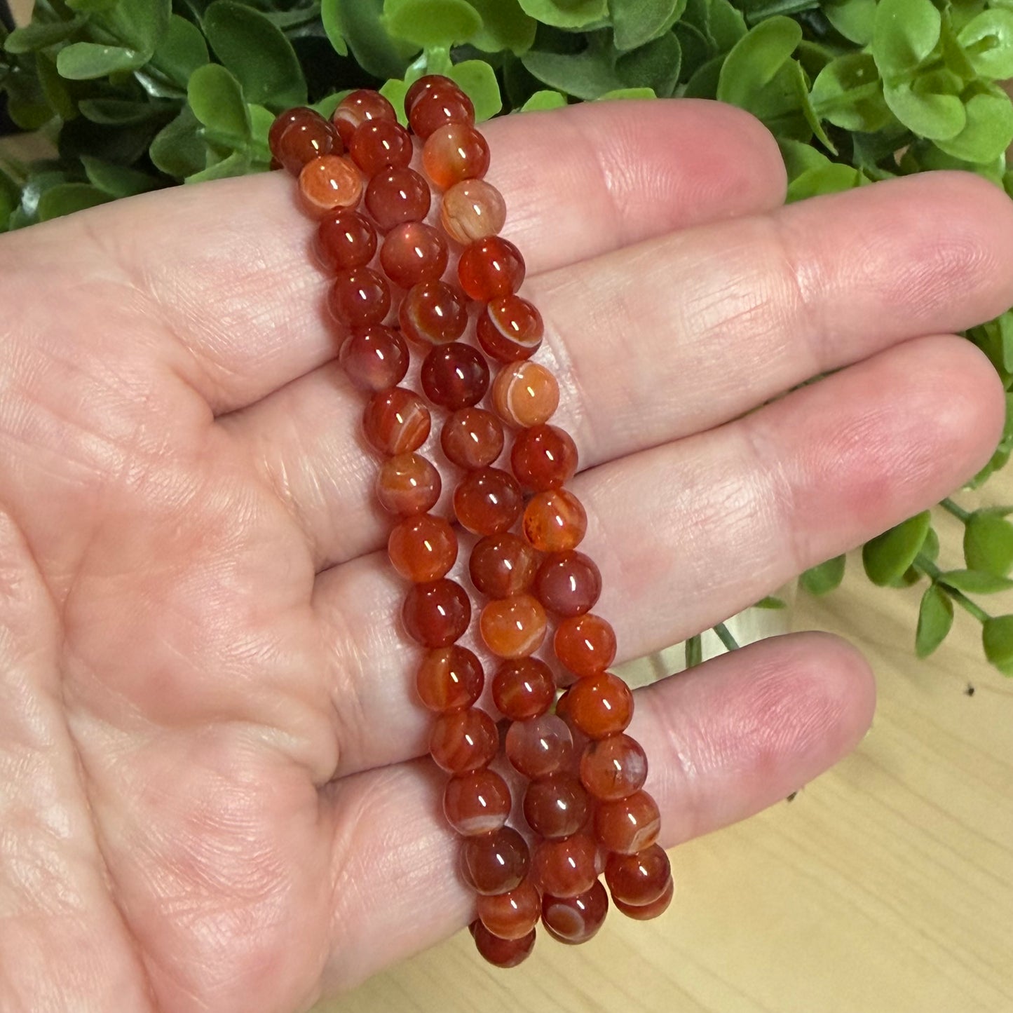 Carnelian Bead Bracelet - 6mm