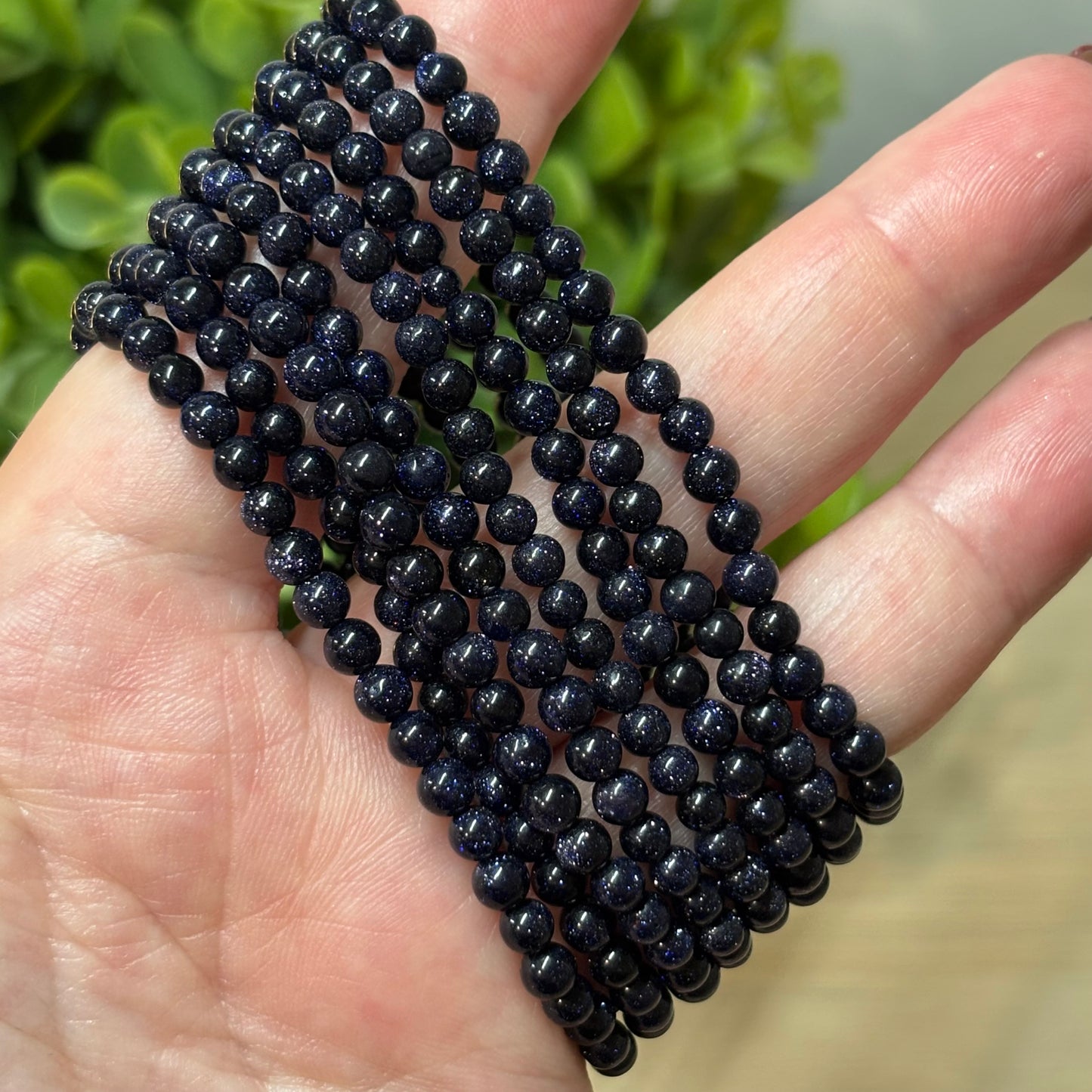 Blue Sandstone Bead Bracelet - 4mm