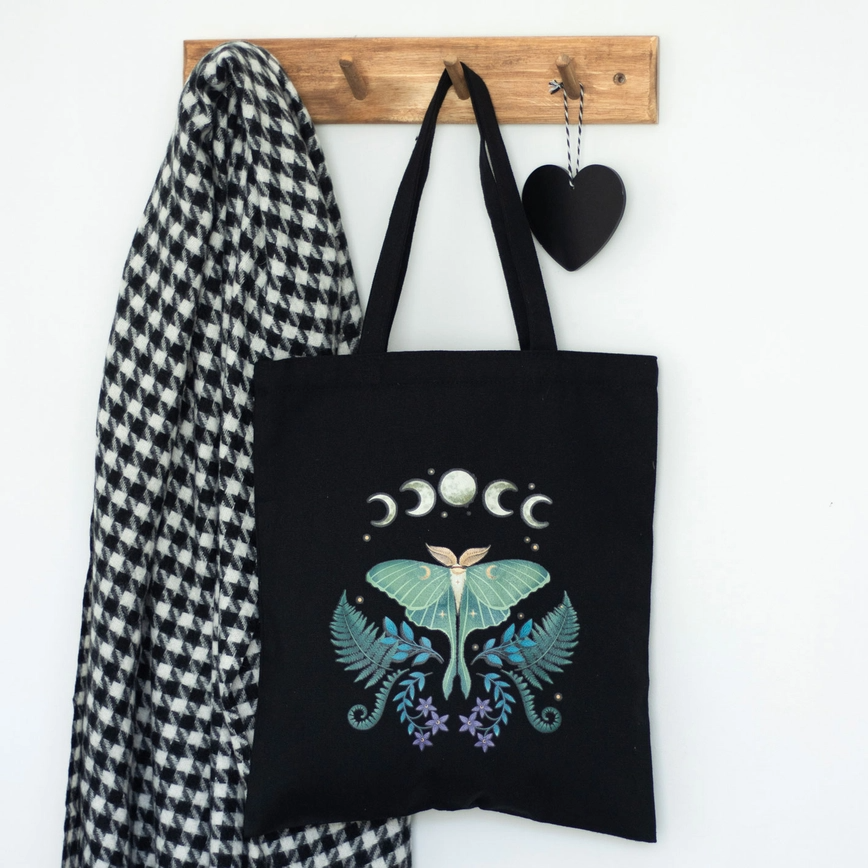 Dark Forest Collection: Luna Moth Cotton Tote Bag