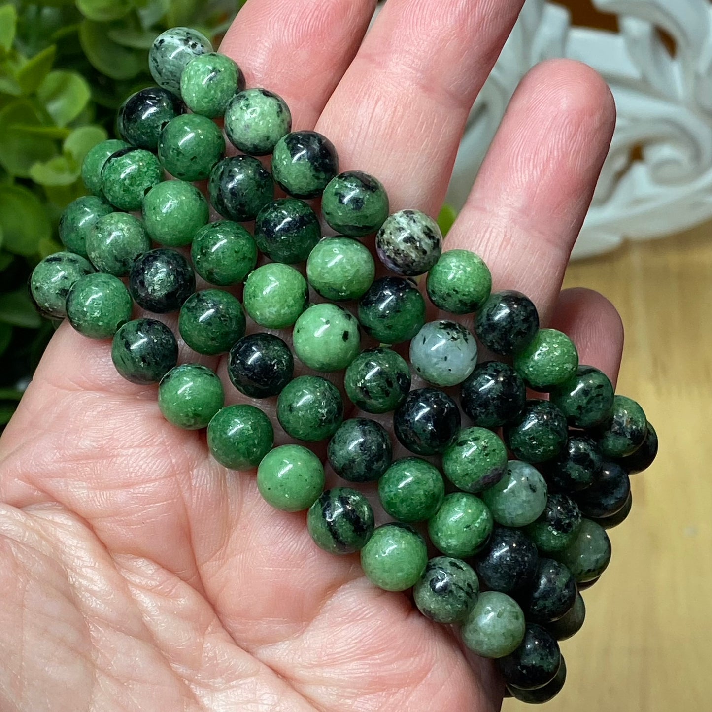 Plus Size - Ruby Zoisite Bead Bracelet 8mm - Happiness, Hope and Gratitude