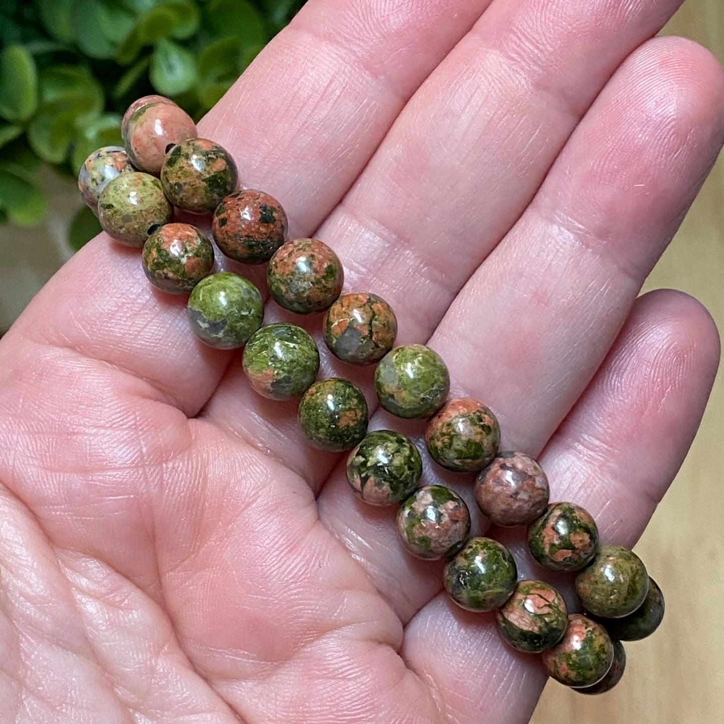 Unakite Bead Bracelet - 8mm