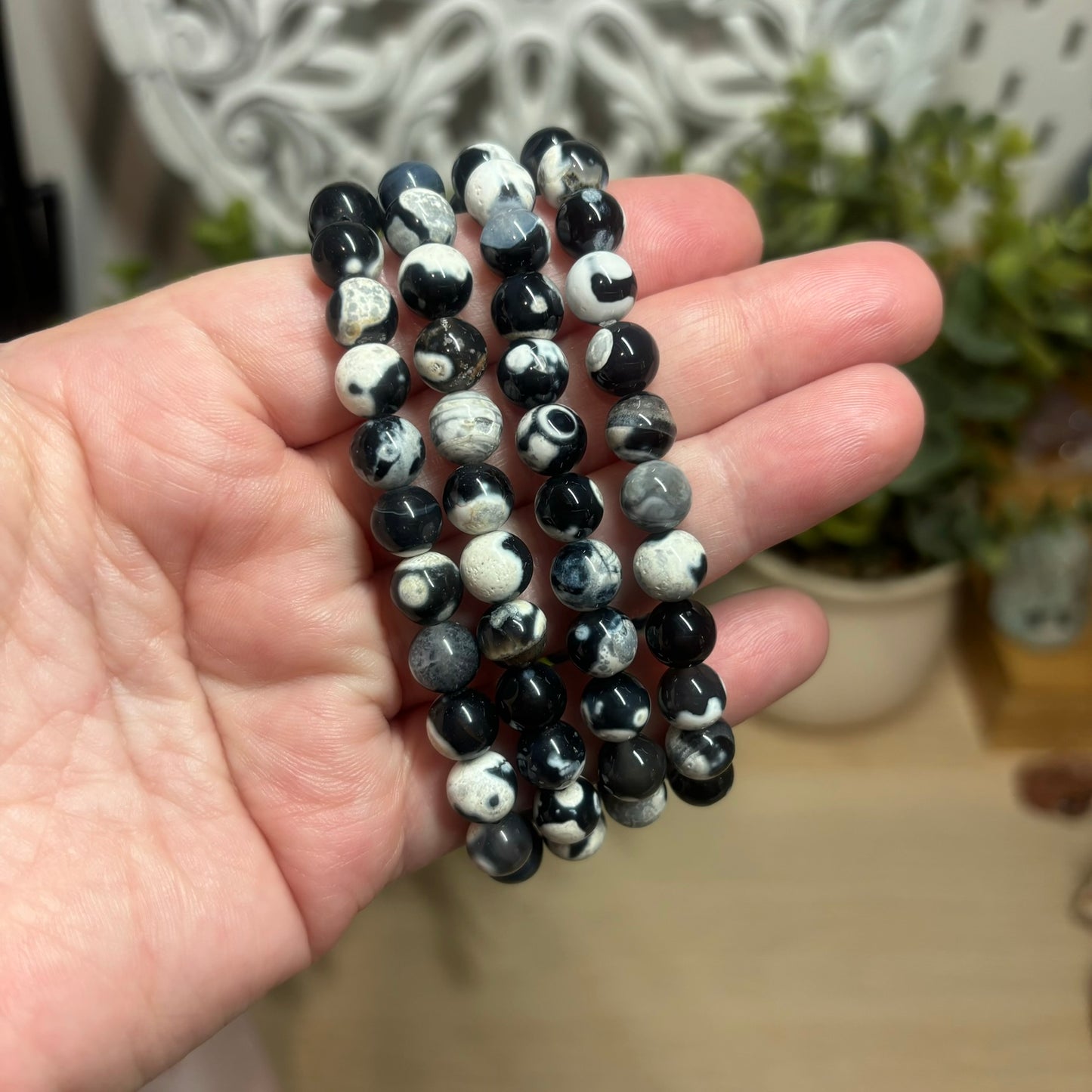 Orca Agate Bead Bracelet - 8mm