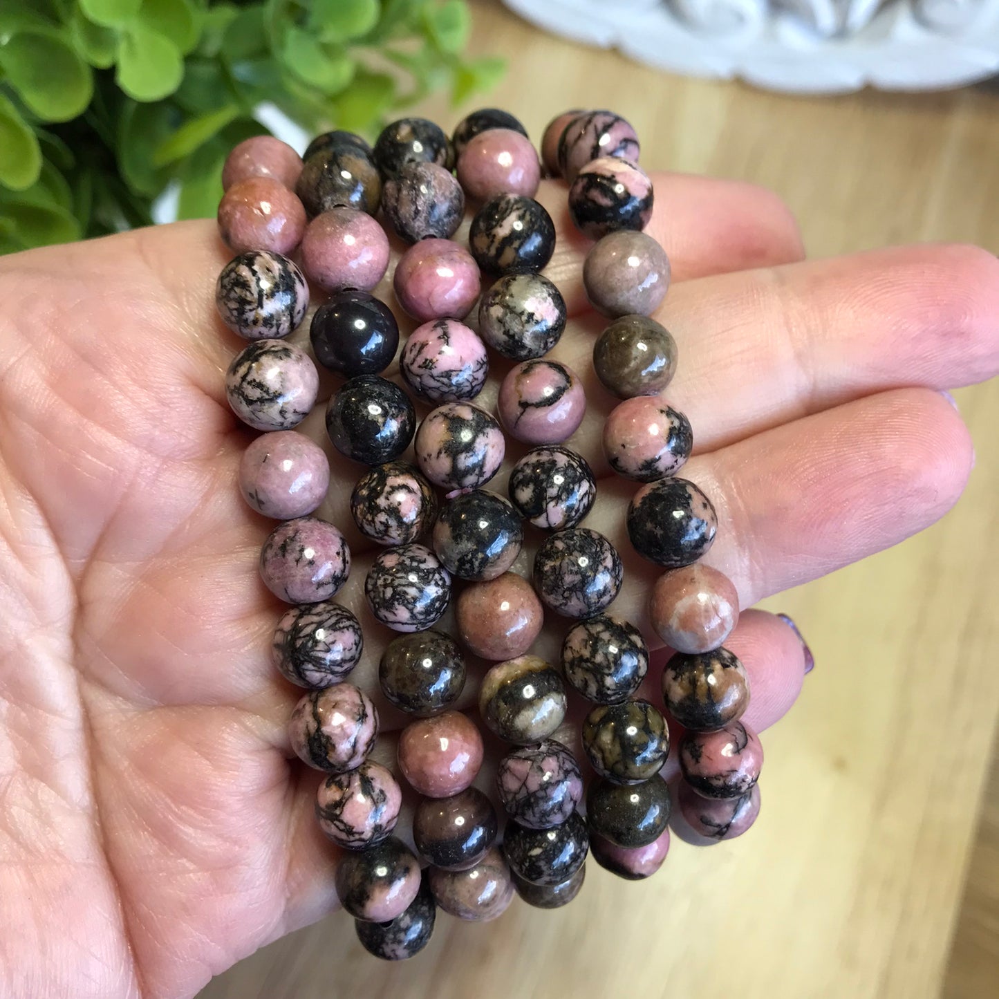 Rhodonite Bead Bracelet - 8mm