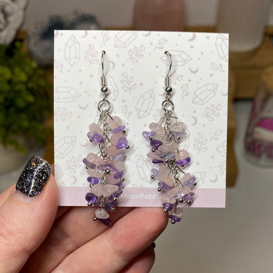 Amethyst and Rose Quartz Crystal Chip Earrings
