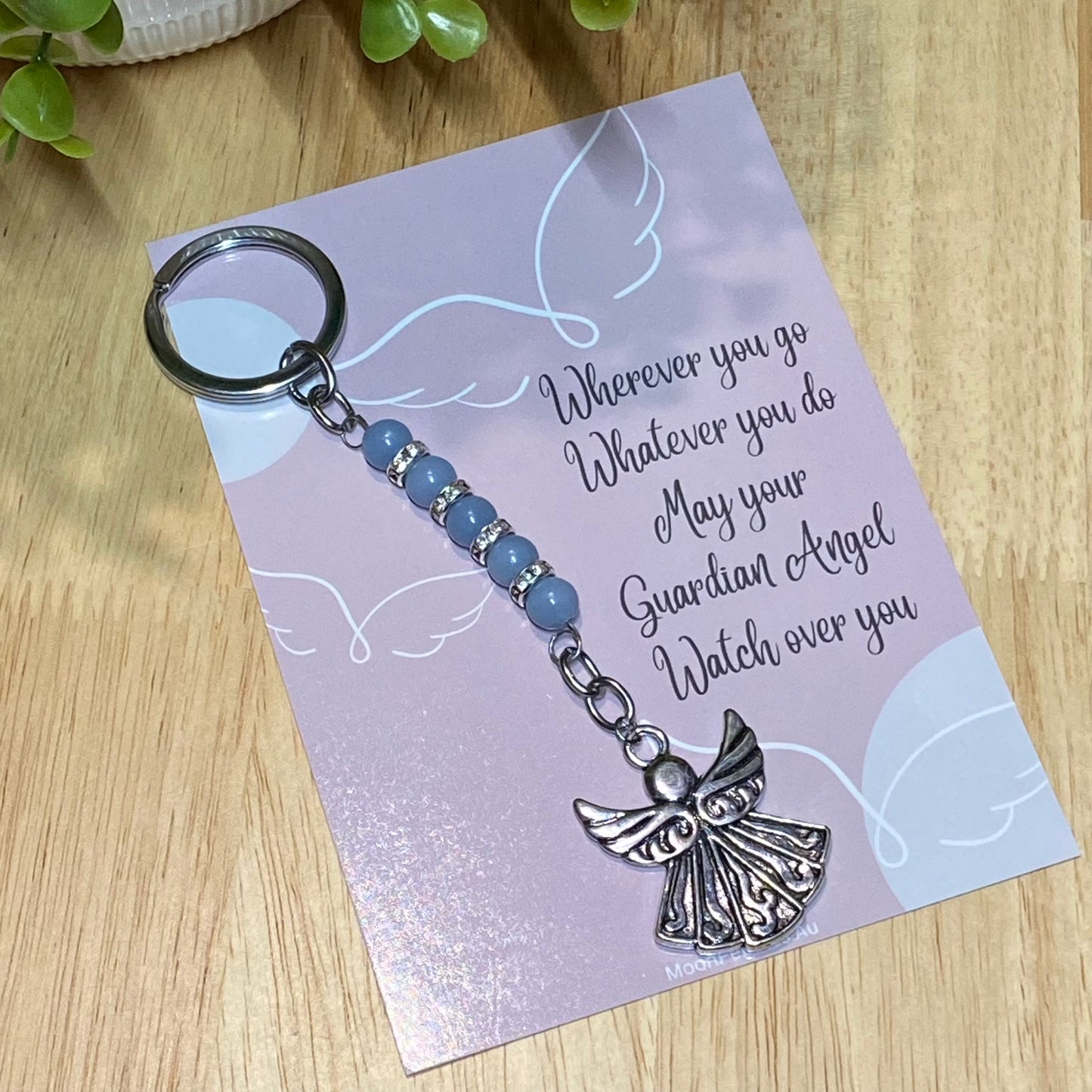 Angelite Guardian Angel Keyring - Anxiety, Depression and Weight Lose