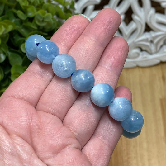 Aquamarine Bead Bracelet (14mm) - Courage, Calming and Intuition