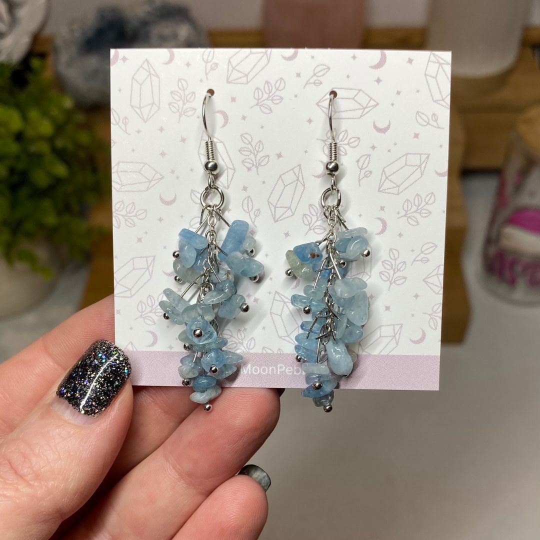Aquamarine Crystal Chip Earrings - Courage, Calming and Intuition