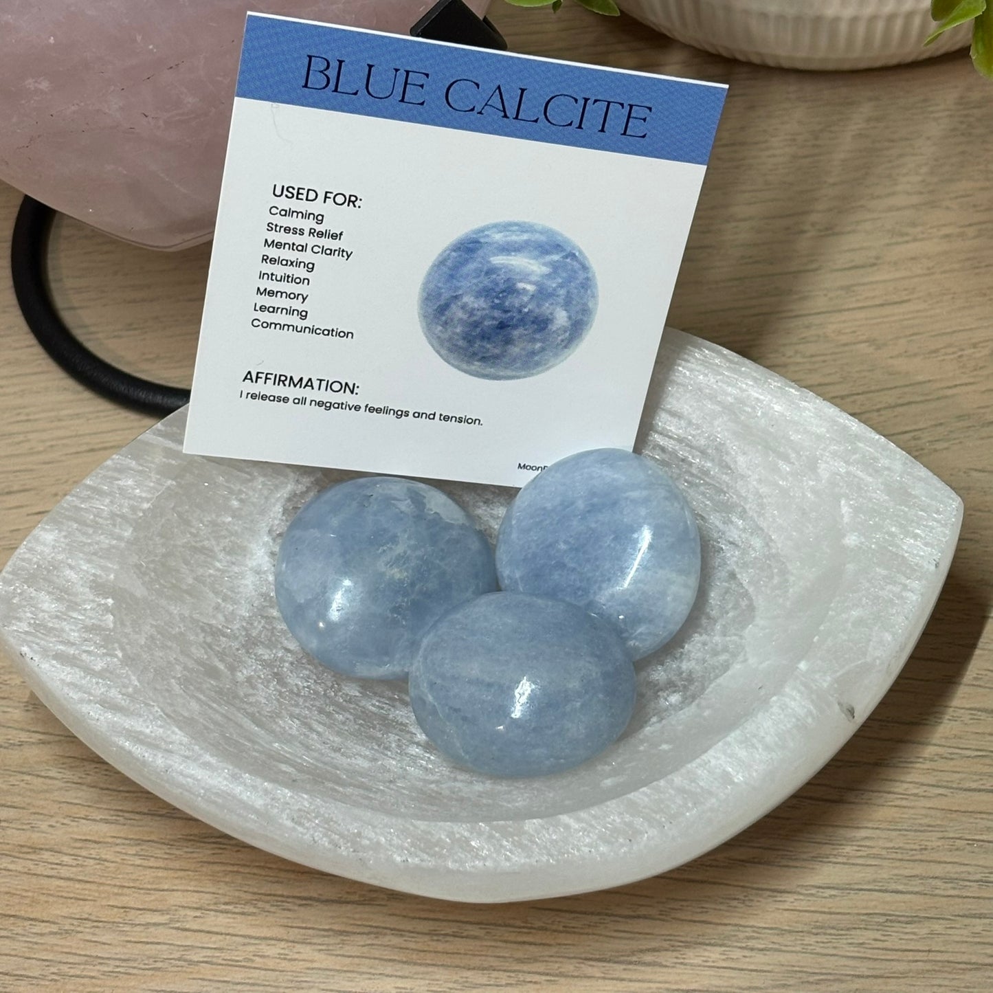 Blue Calcite Crystal Tumbles (3 Pack + Info Card)