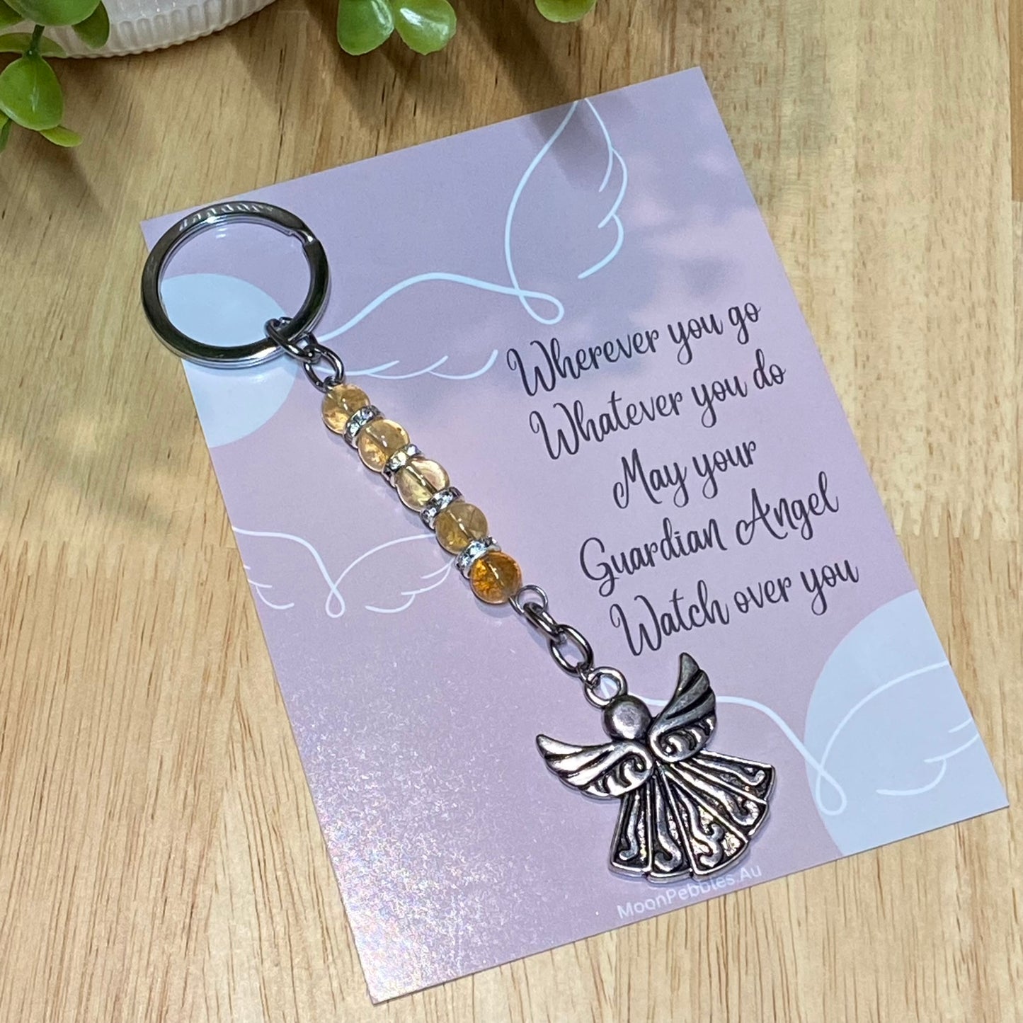 Citrine Guardian Angel Keyring - Prosperity, Confidence and Happiness