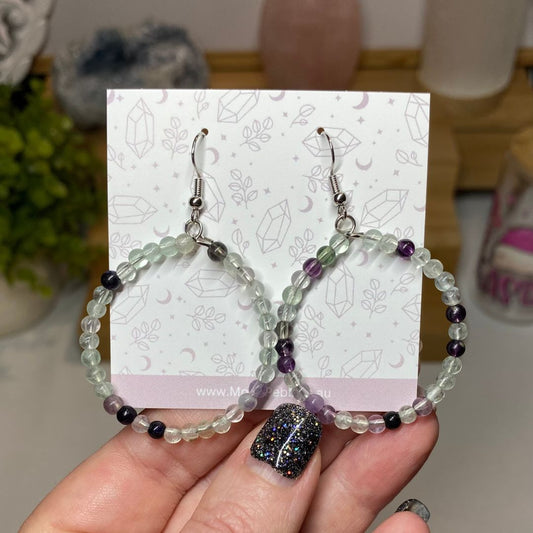 Fluorite Crystal Hoop Earrings - Intuition, Grounding and Weight Lose