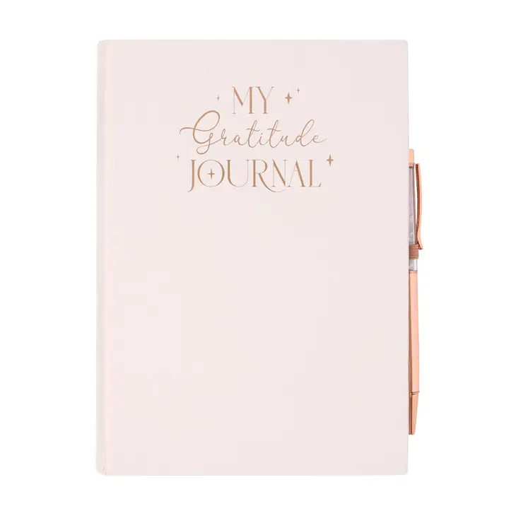 Gratitude Journal Notebook with Rose Quartz Crytal Chip Pen