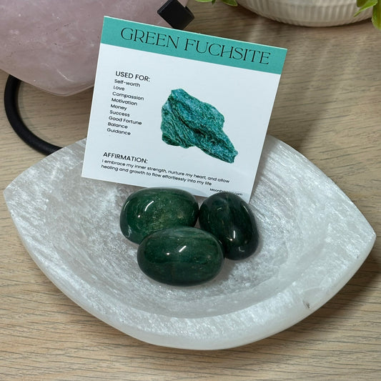 Green Fuchsite Crystal Tumbles (3 Pack + Info Card)