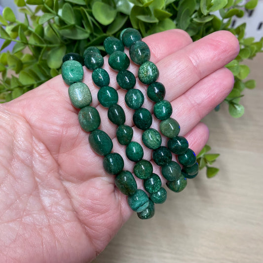 Green Fuchsite Pebble Bead Bracelet - Money, Success & Good Fortune
