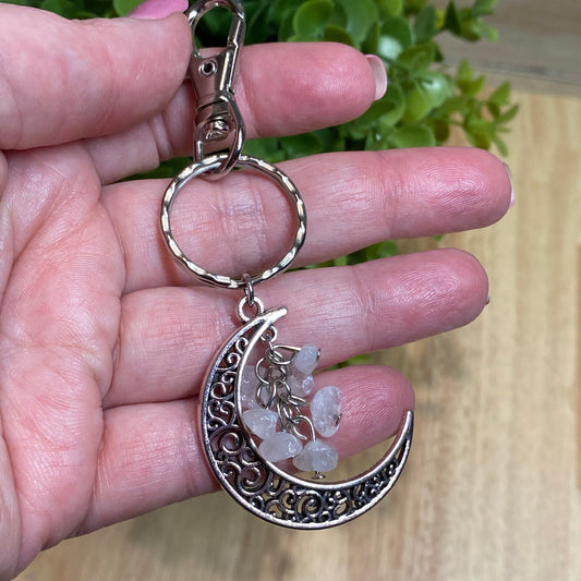Crystal Moon Keyring - Rose Quartz for Love, Forgiveness and Confidence