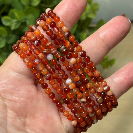 Carnelian Bead Bracelet - 4mm - Concentration, Energy and Confidence