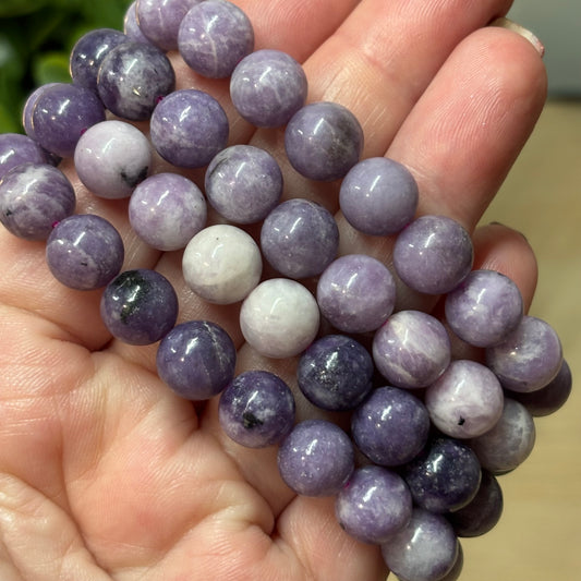 Lepidolite Bead Bracelet - 10mm - Stress Relief, Transition and Healing