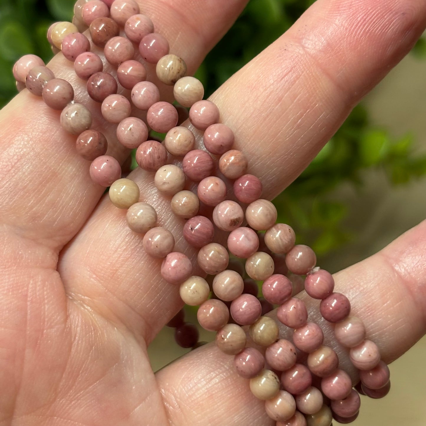 Rhodonite (Pink) Bead Bracelet - 6mm - Self-Love, Compassion and Confidence