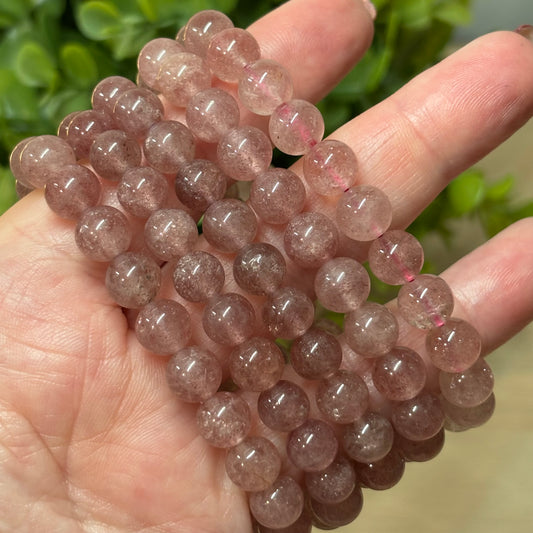 Strawberry Quartz Bead Bracelet - Love, Relaxation and Grounding