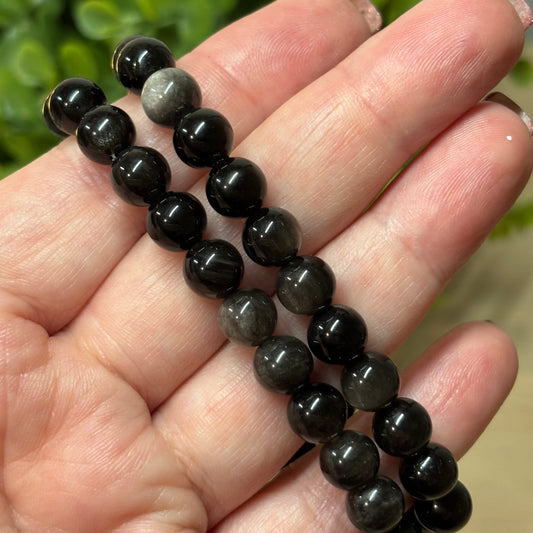 Silver Sheen Obsidian Bead Bracelet - Purpose, Protection and Self Reflection