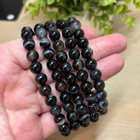 Black Agate Bead Bracelet - Stress, Anxiety, Aches & Pains