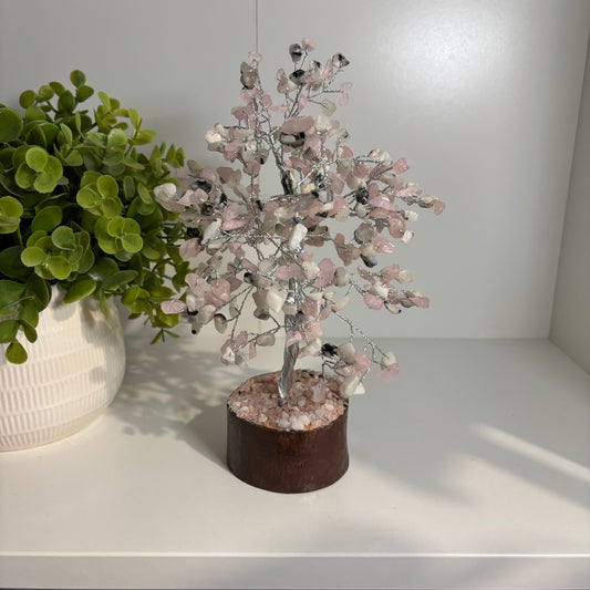 Crystal Chip Tree - Rose Quartz & Rainbow Moonstone ( (22cm Wire Trunk)