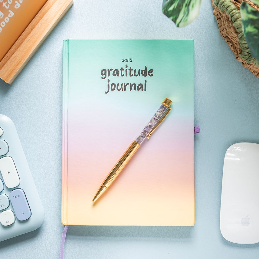 Mindful Moments Gratitude Journal with Amethyst Pen