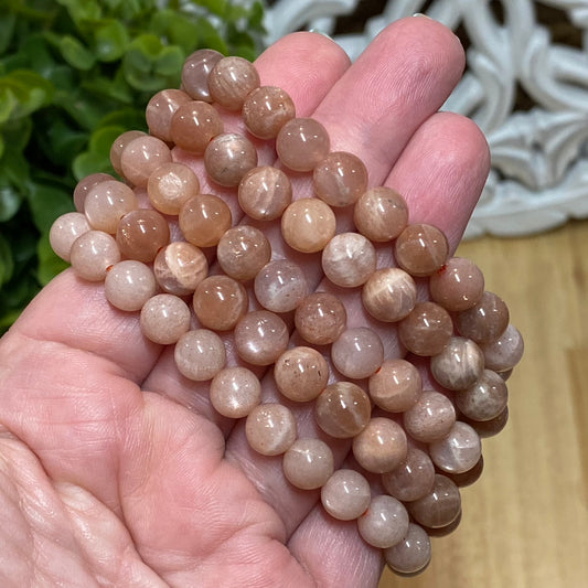 Peach Moonstone Bead Bracelet - Calming, Stress Relief and Love