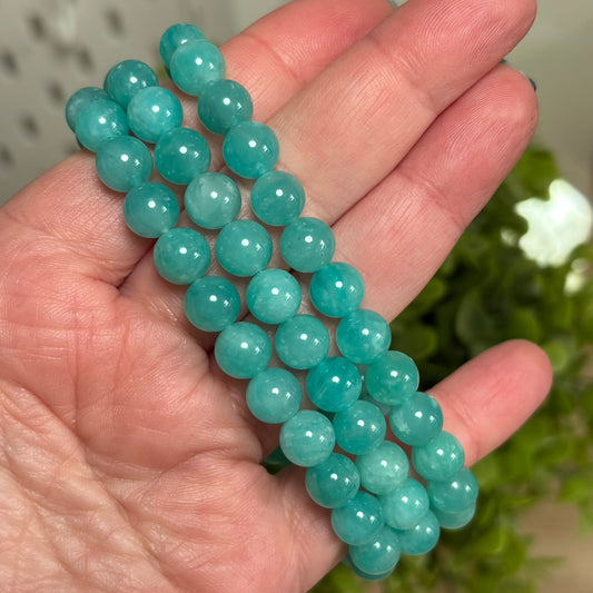 Plus Size - Amazonite Bead Bracelet 8mm - Calming, Good Vibes and Confidence