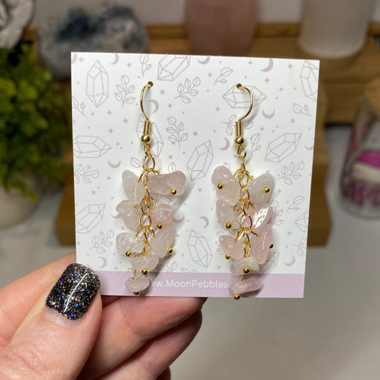 Rose Quartz Crystal Chip Earrings - Love, Forgiveness and Confidence