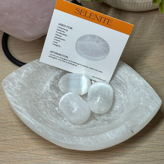 Selenite Crystal Tumbles (3 Pack + Info Card)