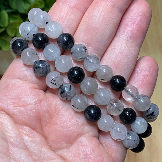 Tourmalated Quartz Bead Bracelet - Grounding, Purification & Protection