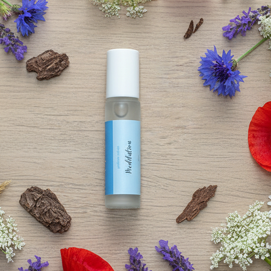 Meditation Perfume Roll On Wildflower Flat Lay
