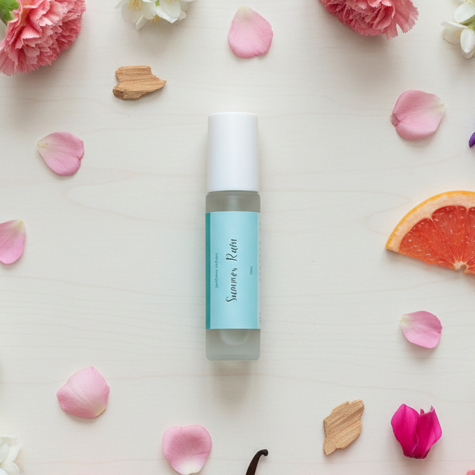 Summer Rain Perfume Flat Lay - Product Focus