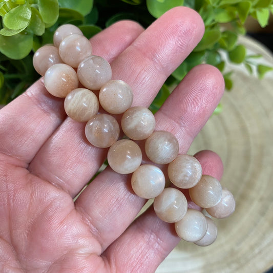 Peach Moonstone Bead Bracelet (10mm) - Calming, Stress Relief and Love
