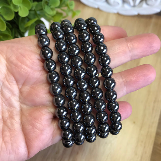 Hematite Bead Bracelet - 8mm