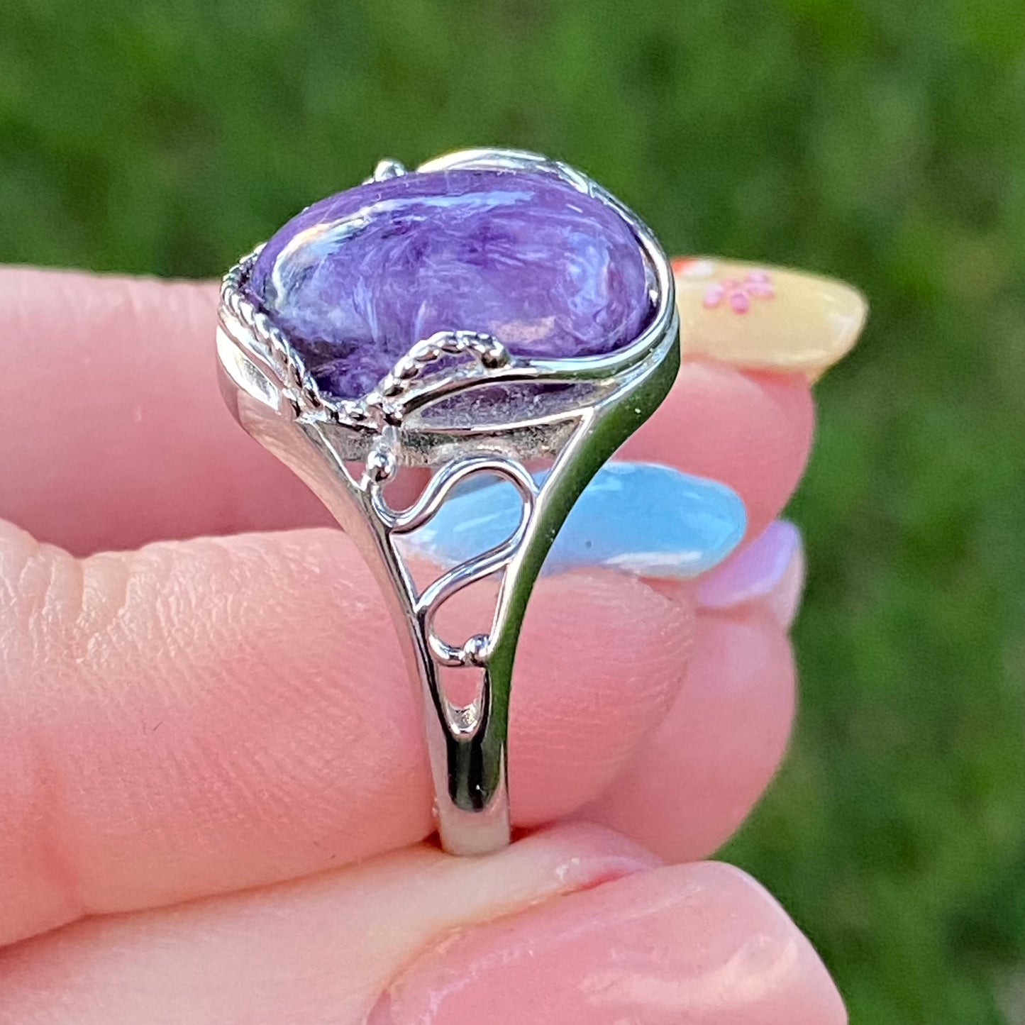 Charoite High Dome Ring