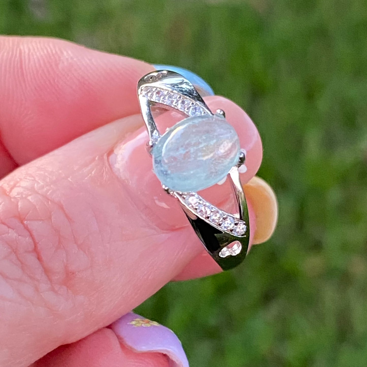 Aquamarine and Cubic Zirconia Ring